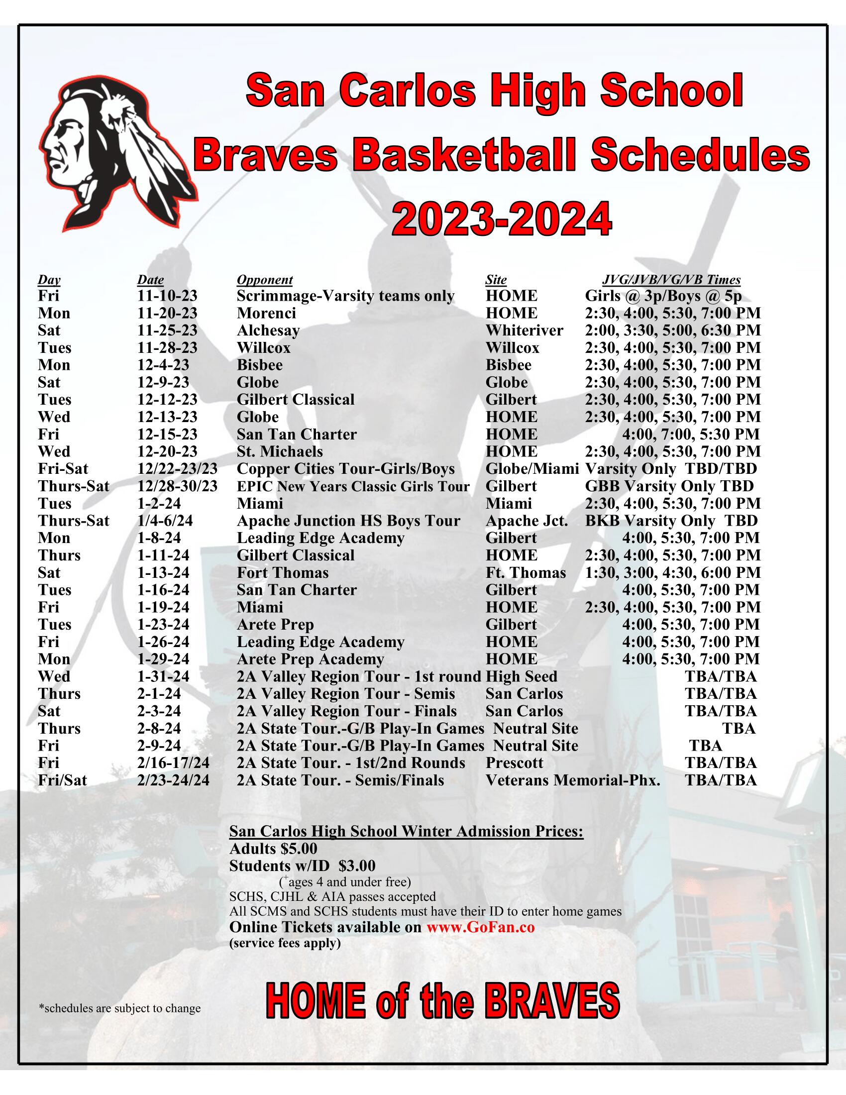 2023-24 Basketball Schedule